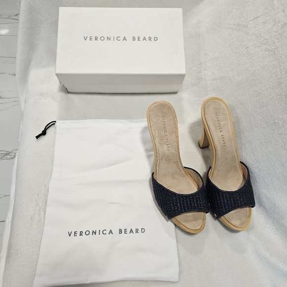 Veronica Beard Navy and Tan Mules - Picture 6 of 11